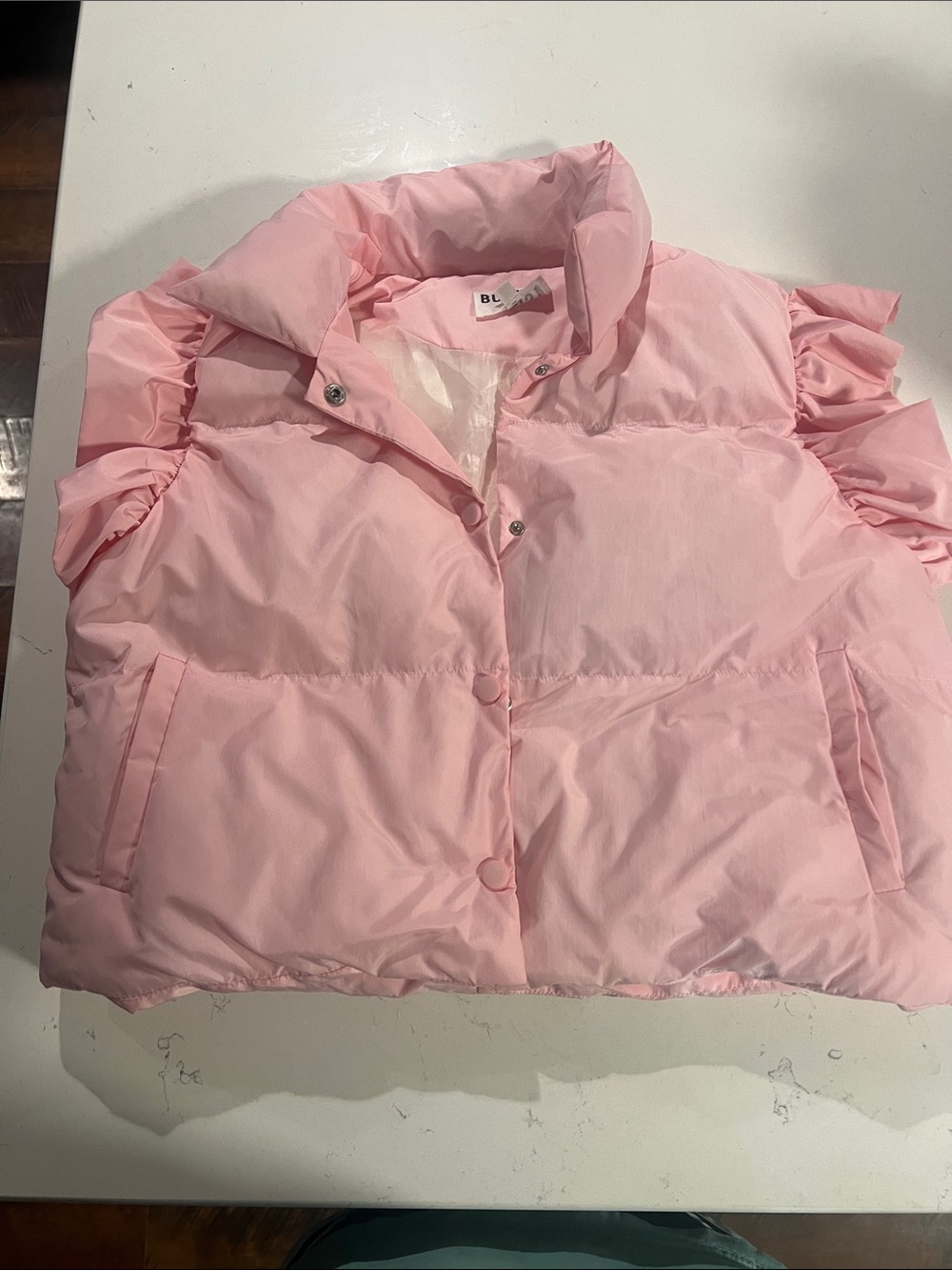 Light Pink Ruffle-Trim Puffer Vest